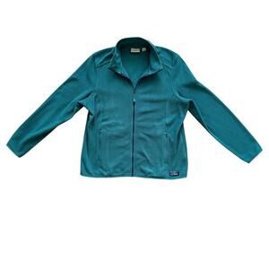 L.L. Bean Jacket Women Large Petite Green Full Zip Fleece Outdoor Hiking Pockets